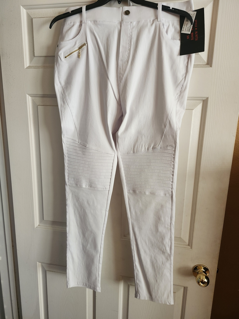 Womens 3x White Stretch Moto Pants - Bae City